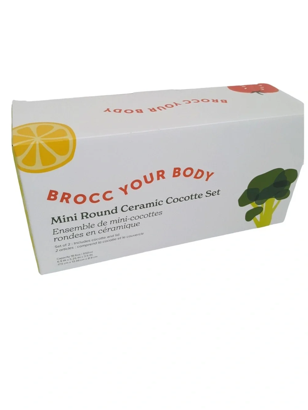 NWT Brocc Your Body Mini Ceramic Cocotte Set Green Ivory 18.6oz Dutch Oven Bowls